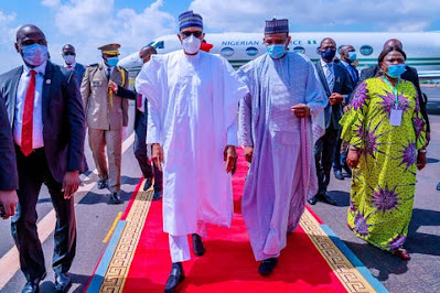 Photos of President Buhari wearing face mask in Mali surfaces online